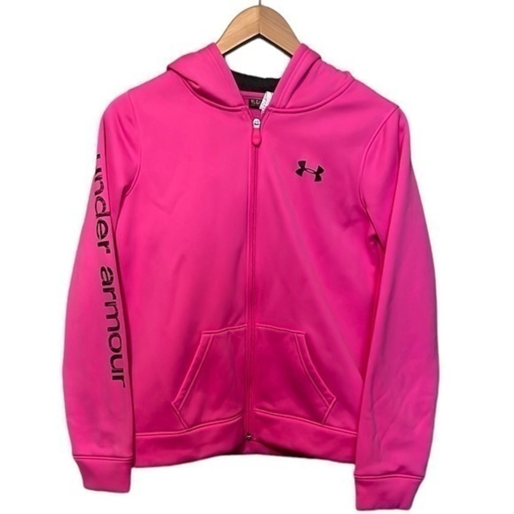 Under Armour Full Zip Jacket with Hood, Loose, Cold Gear, Hot Pink, Youth Large